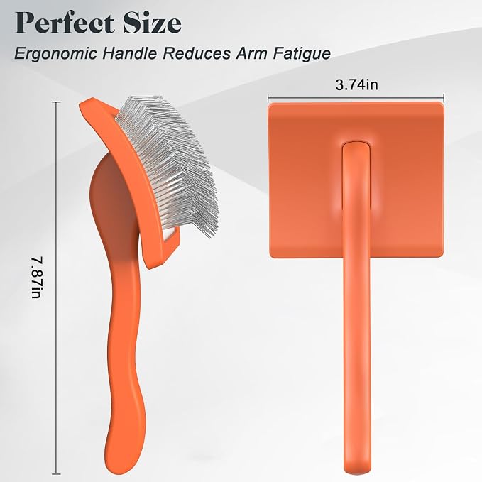 2PCS Slicker Brush for Dogs & Pet Comb,Professional Dog Grooming Brush (Goldendoodles,Poodles,Labradoodles) with Extra Long Pins to Effectively Remove Tangles, Knots and Mats (Orange, Large)
