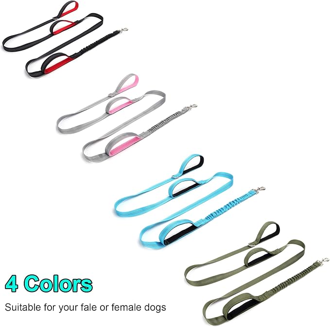 BTINESFUL 8ft Dog Leash with 3 Handles, Triple Handle Reflective Shork Absorbing Bungee Dog Leash for Control & Safety Training for Large Medium Dogs (1 in x 8 ft, Grey)