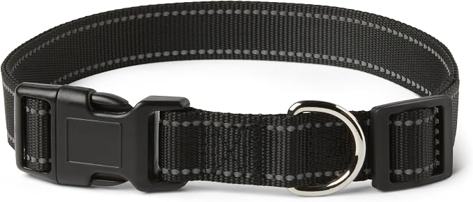 Amazon Basics Reflective Polyester Dog Collar, Adjustable Length 21"-37", 1.4" W, Quick-Release Buckle for Easy On/Off, Extra Large, Black