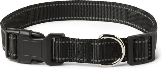 Amazon Basics Reflective Polyester Dog Collar, Adjustable Length 21"-37", 1.4" W, Quick-Release Buckle for Easy On/Off, Extra Large, Black