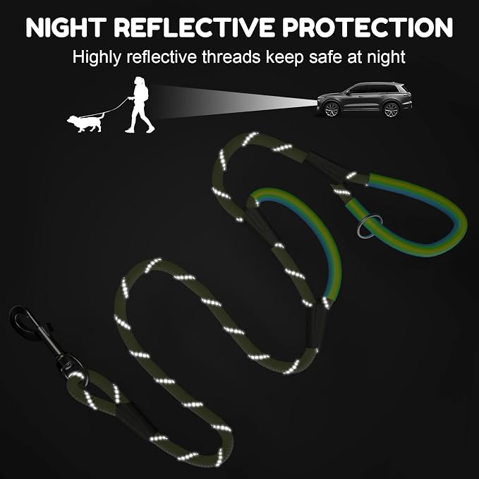 Dog Leash Heavy Duty 4/5/6ft XiaZ 2 Handles Dog Leashes for Medium Large Dogs 1/2 Inch 1000lb Strength Reflective PVC Waterproof-Handles Metal Hook Dual-Handle Rope Leash Nighttime Safety