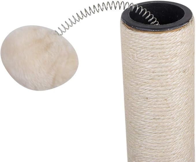 Cat Scratching Post with Carpet Botton Base and Spring Teasing Toy Ball for Indoor Cats and Kittens Grey