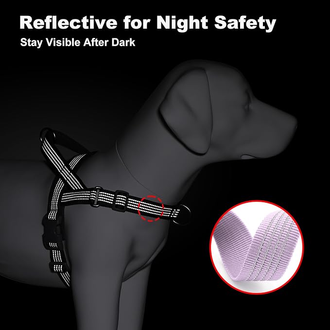 No Pull Dog Harness with Handle, Adjustable Soft Mesh Padded Reflective Walking Harness with Front Clip for Small Medium Large Dogs – Quick Fit No Escape for Training and Hiking (Purple, L)