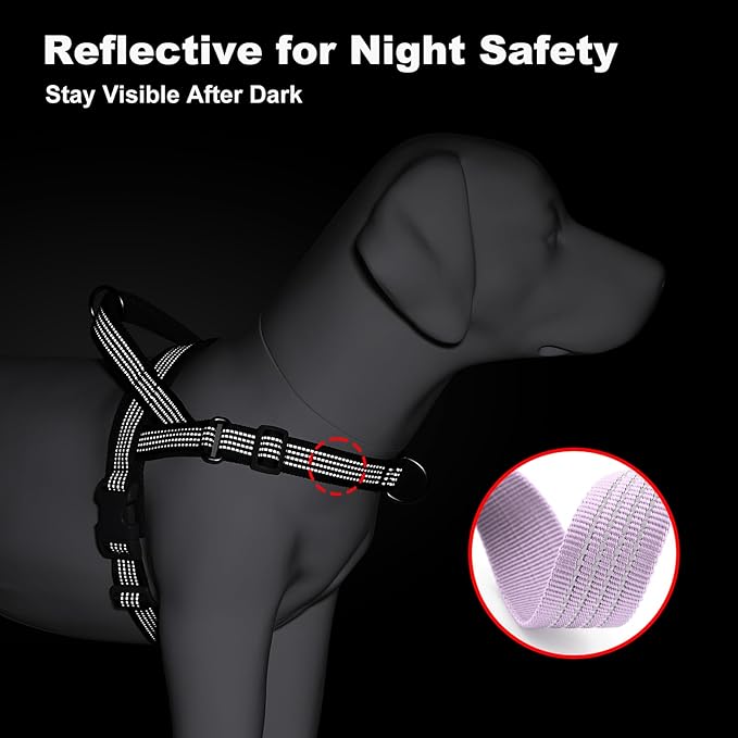 No Pull Dog Harness with Handle, Adjustable Soft Mesh Padded Reflective Walking Harness with Front Clip for Small Medium Large Dogs – Quick Fit No Escape for Training and Hiking (Purple, XL)