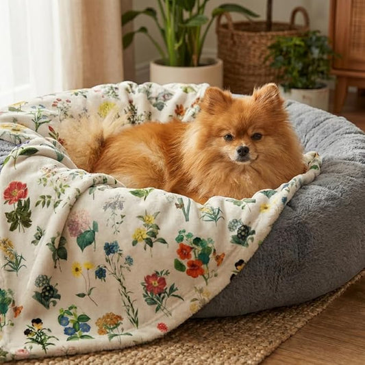 Horaldaily Pets Flannel Blanket, Spring Summer Vintage Flowers Soft Fuzzy Fluffy Plush Cozy Fleece Premium Blankets for Dog Cat Puppy Kitten Couch Protection, 16x23
