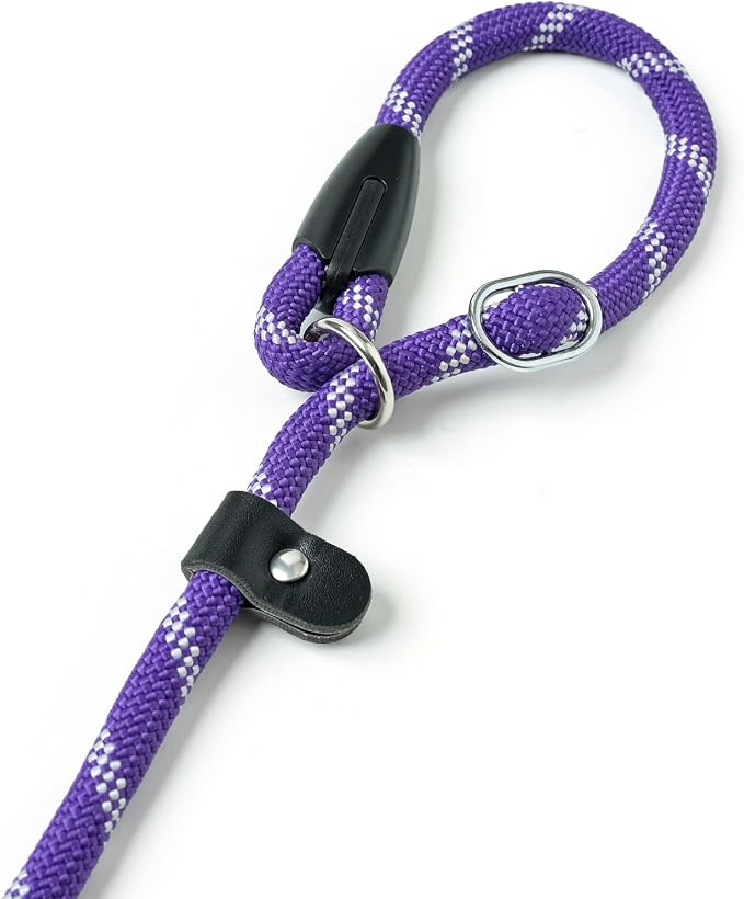 WePet Dog Training Slip Leash, No Pull, Durable Reflective Lead, Puppy Heavy Duty Loop Rope, Comfortable Handle, 6 ft, 1/2 inch, diam. Purple/Black