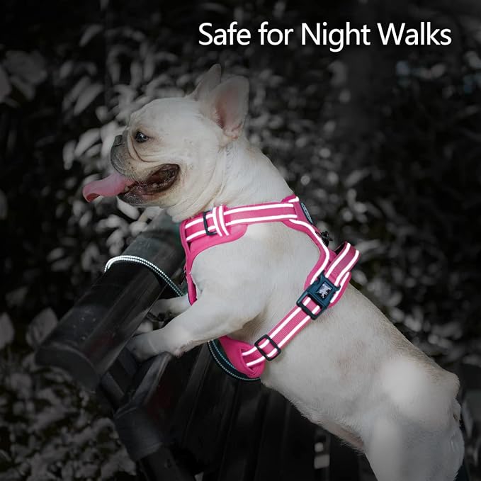 PoyPet No Pull Dog Harness, No Choke Reflective Dog Vest, Adjustable Pet Harnesses with Easy Control Padded Handle for Small Medium Large Dogs(Pink Matching Trim,M)