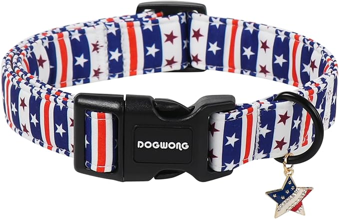 DOGWONG American Flag Dog Collar for Small Dogs, Adjustable Patriotic Independence Dog Collars, Fourth of July Dogs Collars for Small Medium Dogs, Neck 11-16 inches