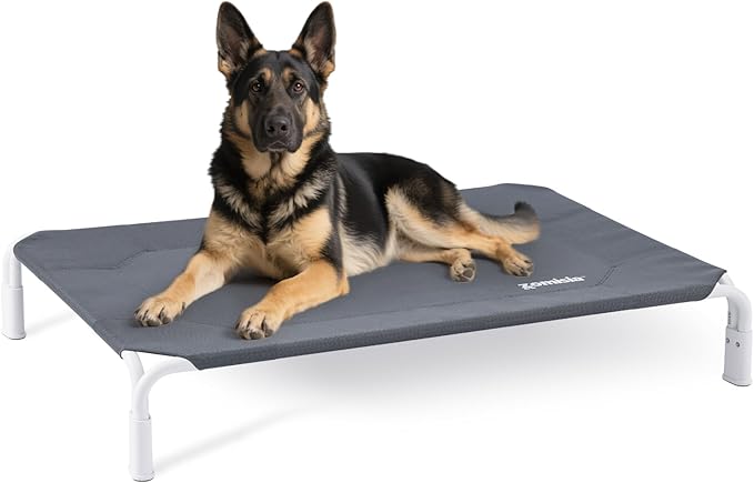 ZOMISIA XL Elevated Dog Bed Tool-Free Assembly, Outdoor Raised Dog Bed Portable Cooling Pet Cot for Large Pets, Summer Pet Hammock Off Ground with Non-Slip Feet & Waterproof Teslin Mesh, 48x33 Inch