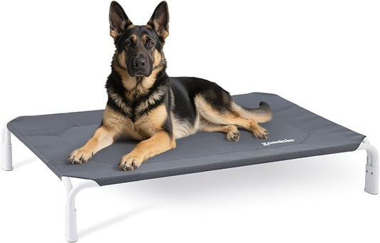 ZOMISIA XL Elevated Dog Bed Tool-Free Assembly, Outdoor Raised Dog Bed Portable Cooling Pet Cot for Large Pets, Summer Pet Hammock Off Ground with Non-Slip Feet & Waterproof Teslin Mesh, 48x33 Inch