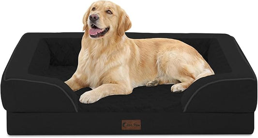 Orthopedic Dog Beds for Large Sized Dogs 36x27 Inch, Waterproof Egg Crate Foam Dog Sofa Bed with Removable Washable Cover Big Pet Couch with Bolster & Non-Slip Bottom, Black