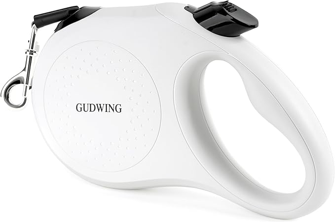 26FT Retractable Dog Leash, Heavy Duty Great Leash for Dog up to 110 lbs, 360° Tangle-Free RetractionOne-Handed Brake, Strong Nylon Tape (Large, White)