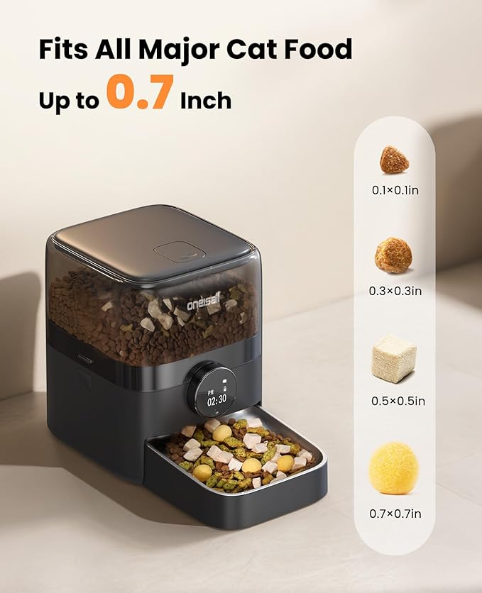 oneisall Automatic Cat Feeder, WiFi Rechargeable 100-Day Battery Operated Pet Feeder, 12 Cups/3L Dry Food Dispenser for Large Kibble, Smart App Control (Black)