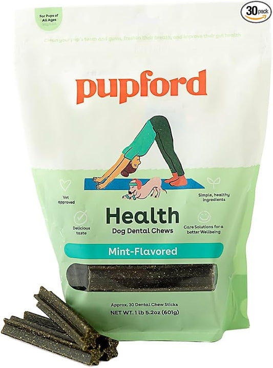 Pupford Dental Chews for Dogs, All-Natural 4-Inch Sticks for Plaque, Tartar & Bad Breath, Grooved Texture, Limited Ingredients, Made in USA (30 Count)
