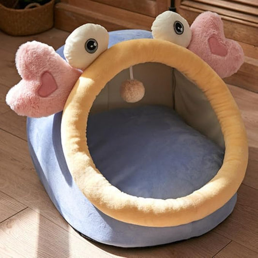 Warm Soft Cave Dog Bed & Cat Bed - Cute Indoor Pet Bed for Cats Up to 16 Lb, Small Dogs & Puppies, Cozy Cave Design for Cats and Puppies(Blue Crab,15.35''X12.2''X14.96'')
