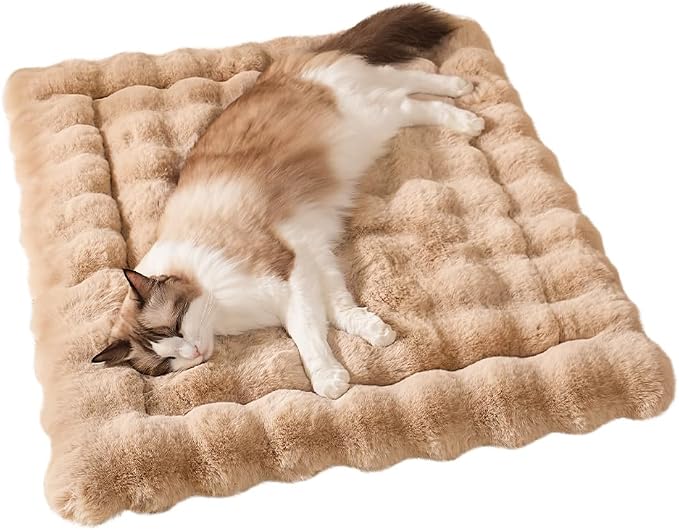 SOMAHE Cat Bed Mat, Soft Plush Faux Fur Kneading Pet Bed, Machine Washable Cat Sleeping Pad for Indoor Cats & Kittens, Non-Slip Fluffy Cat Rug for Couch Sofa Floor, 23x15 Inch Coffee