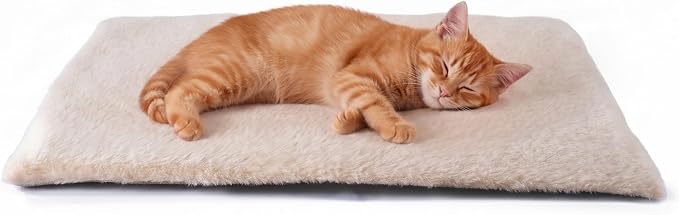FunFurry Self Warming Cat Bed, Heating Cat Pad, Extra Soft Flannel Surface, Removable ＆ Washable, Thick Thermal Mat with Non-Slip Bottom (Ivory, 24" X 18")