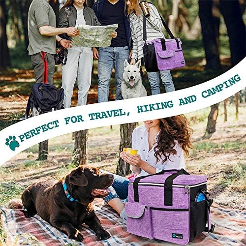 PetAmi Dog Travel Bag Organizer, Pet Travel Kit with 2 Food Containers & 2 Collapsible Dog Bowls, Pet Supplies Tote with Luggage Sleeve, Weekend Road Trip Camping Essentials, Purple, Medium