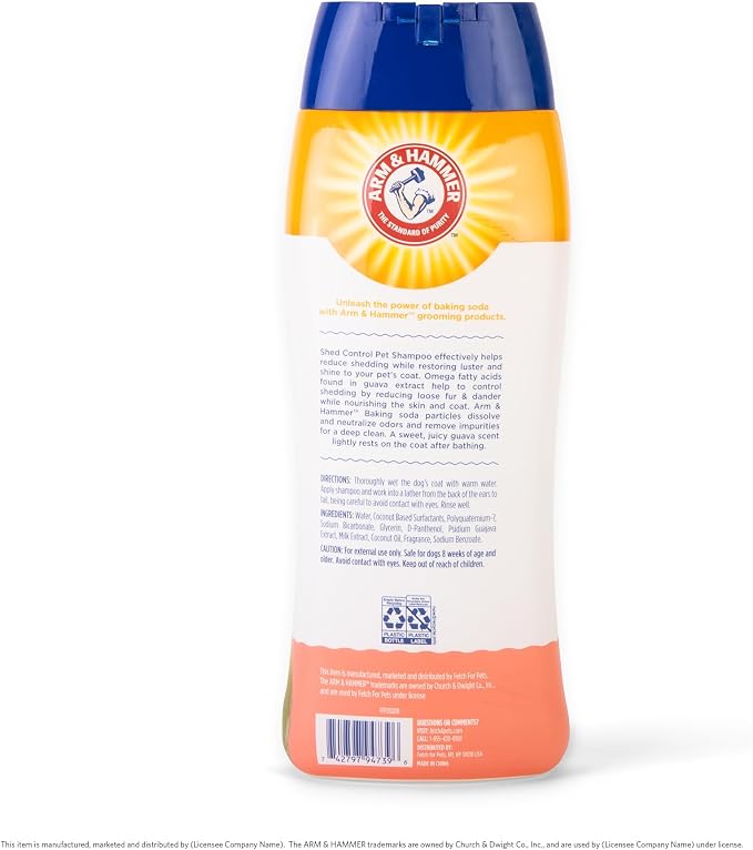 Arm & Hammer for Pets Shed Control Dog Shampoo, Juicy Guava Scent, De-Shedding, Omega-3 Vitamin E, pH Balanced, Sodium Lauryl Sulfate Free, 20 Fl Oz, 6 Pack