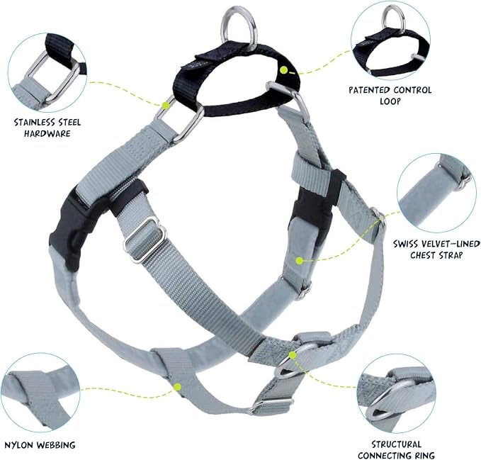 2 Hounds Design Freedom No Pull Dog Harness, Adjustable Harness and Leash Set, Easy Walking & Comfortable Control, Fits Small, Medium & Large Dogs, Solid Colors, Made in USA, 1" XXL, Silver