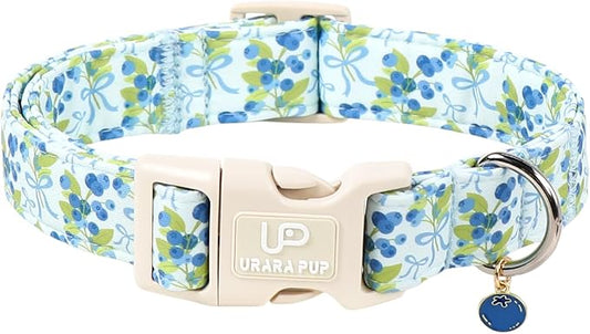 Blueberry Dog Collar and Bowtie Pattern, Cute Adjustable Puppy Collar with Quick Release Buckle and Lovely Blueberry Charm,for Small Medium Large Dogs