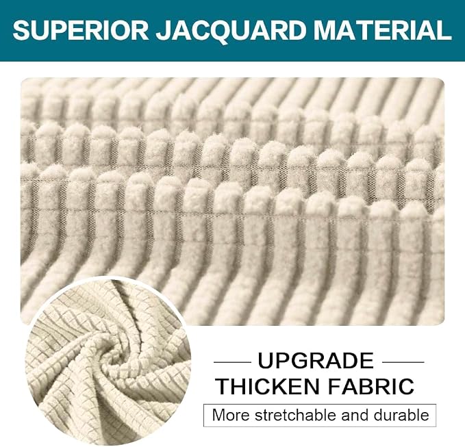 Turquoize 4 Piece Couch Cover Sofa Covers for 3 Cushion Couch Sofa Slipcovers Washable Sofa Cover for Dogs with Individual Couch Cushion Covers Feature Jacquard Fabric(3 Cushion Sofa, Biscotti Beige)