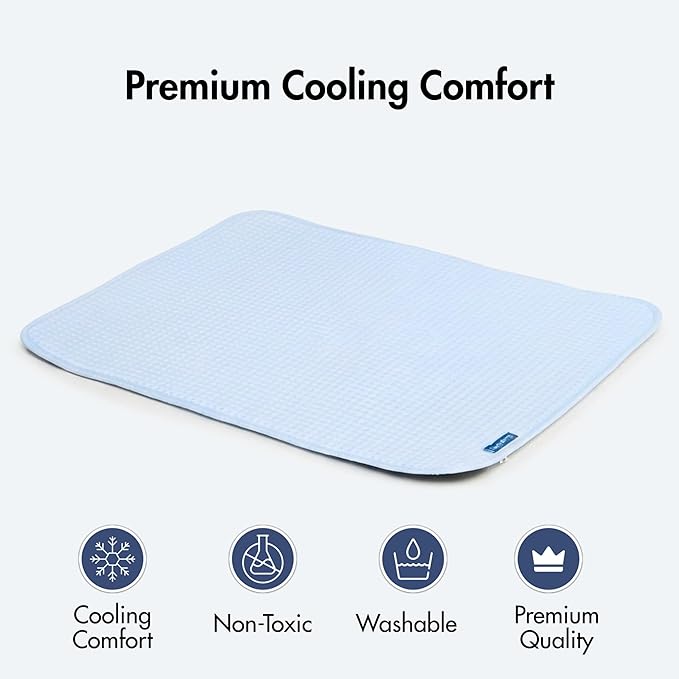 Spark Paws Cooling Mat for Dogs - Self Cooling Dog Mat & Pet Cooling Pad for Large, Medium & Small Dogs - Non-Toxic, Non-Gel Washable Cooling Bed - Waffle Blue - Size L