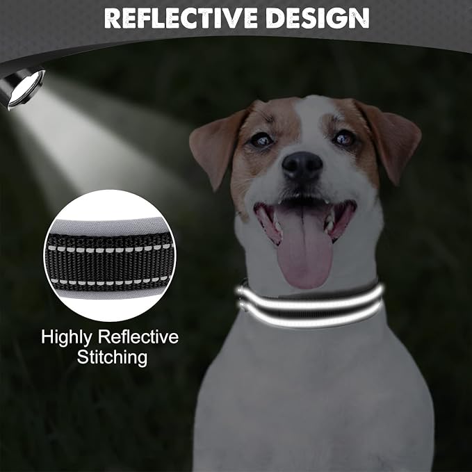 Joytale Dog Collar for Small Dogs, Neoprene Padded and Adjustable, Reflective Wide Heavy Duty Pet Collars with Durable Metal Belt Buckle for Walking, Black, S