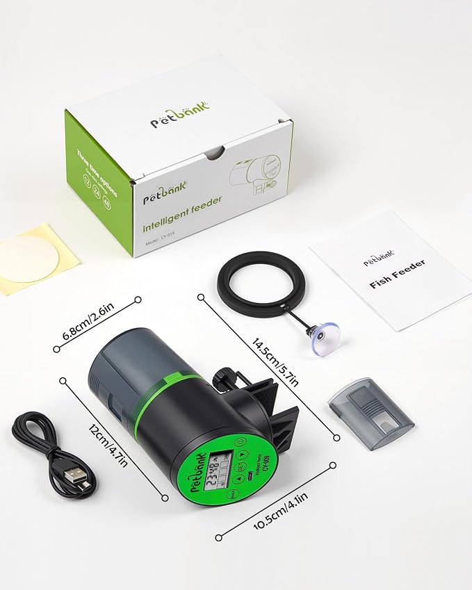 Automatic Fish Feeder for Aquariums - Rechargeable Auto Fish Food Dispenser Timer Feeder with USB Charger Cable，LCD Screen, Customized Schedule
