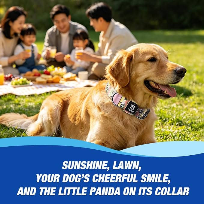 TSPRO Tactical Heavy Duty Dog Collar 1.5 Inch Wide & Thick, Durable Metal Buckle, Adjustable for Medium to Large Dogs, Strong & Comfortable for Daily Use (Cute Panda Print, M)