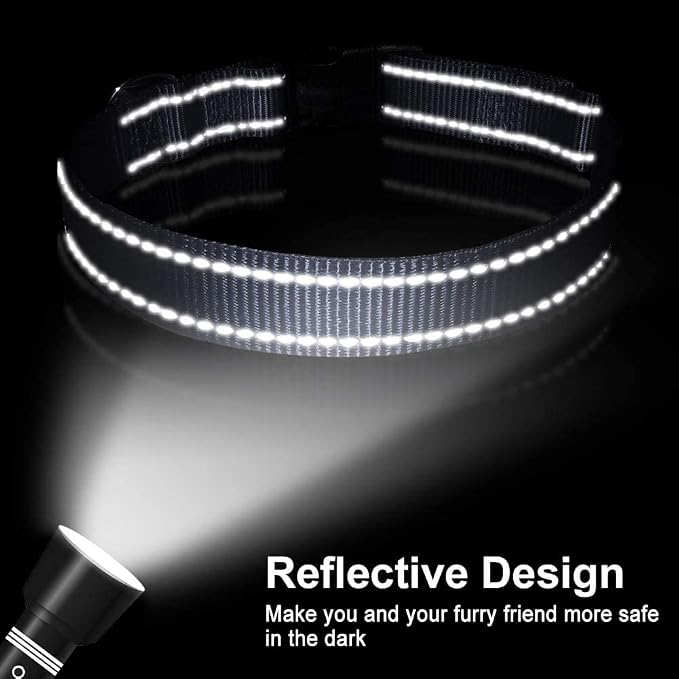 FunTags Length 8" - 12" Reflective Gray Dog Collar for Puppy/Extra Small Dogs – Night Walking & Training Safety, Durable Quick Release Buckle, Nylon, Comfortable Adjustable, Width 3/8"