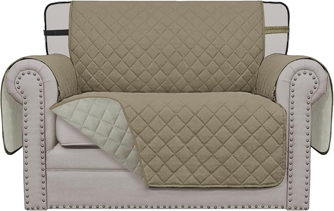 Easy-Going Reversible Chair Cover Washable Sofa Cover for Dogs Water Resistant Couch Slipcover Furniture Protector Cover with Adjustable Straps for Pets (Chair 30 in, Beige/Beige)
