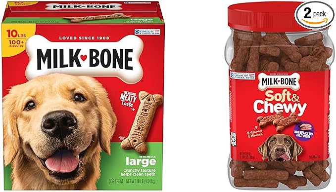 Milk-Bone Dog Treats Bundle: Original Biscuits for Large Dogs 10 Pounds + Soft & Chewy Beef & Filet Mignon 25 Ounce