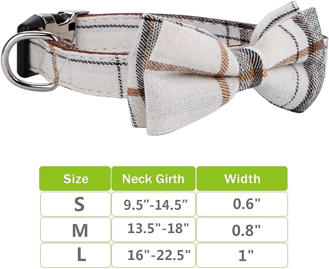 Faleela Soft &Comfy Bowtie Dog Collar,Detachable and Adjustable Bow Tie Collar,for Small Medium Large Pet (L, Beige)