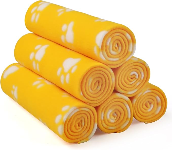 LINENLUX Cute Dog Blanket for Small Medium Dogs 6-Pack Soft Stretchy Fleece Blankets for Pet Cat Puppy Warm Wrinkle-Resistant Throw for Couch Bed Outdoor Yellow 31x24 inch (Pack of 6)