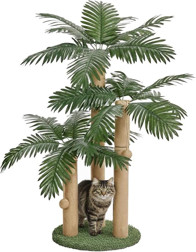 LEMONDA 31.5Inch Cat Scratching Post,Cat Scratcher Tree with 3 Scratching Poles & 2 Interactive Dangling Balls,Cats Scratching Posts for Indoor Kitten & Adult Cats
