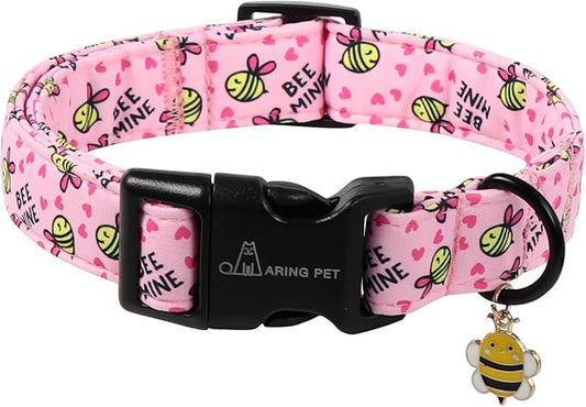 ARING PET Bee Dog Collar, Cute Spring Summer Pink Yellow Honeybees Pet Collars for Puppy Small Medium Large Boy Girl Dogs-S