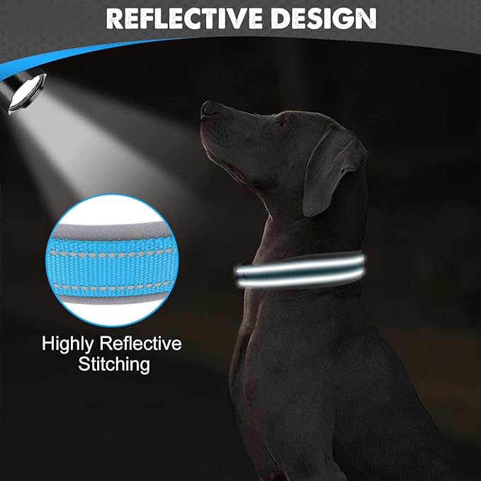 Joytale Dog Collar for Extra Large Dogs, Neoprene Padded and Adjustable, Reflective Wide Heavy Duty Pet Collars with Durable Metal Belt Buckle for Walking, Sky Blue, XL