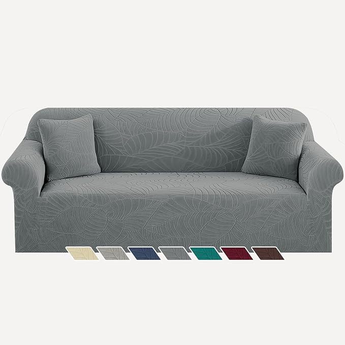 YEMYHOM Couch Cover Latest Jacquard Design High Stretch Extra Large Sofa Covers Pet Dog Cat Proof Oversized Slipcover Non Slip Magic Elastic Furniture Protector (X-Large, Begonia Leaf Dark Gray)