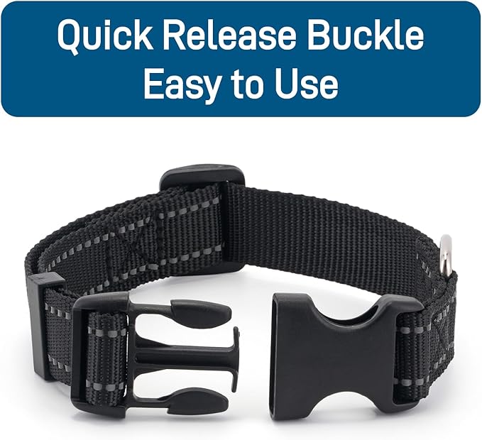 Dog Collar for Small Medium Dogs with Buckle, Breathable Adjustable Nylon Reflective Dog Collars, Black/Medium