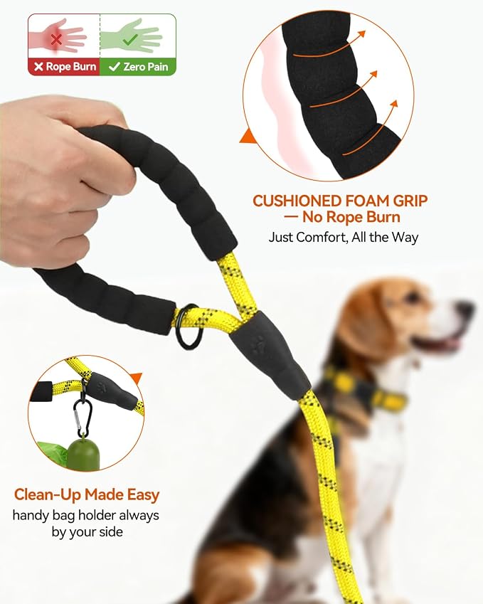 Joytale Dog Leash for Small Dogs, Heavy Duty Nylon Leashes with Comfortable Padded Handle and Highly Reflective Threads, Ideal for Walking and Training, Yellow, 6'×3/8''