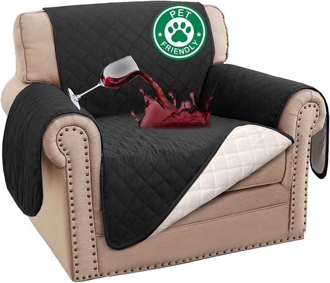 Turquoize 100% Waterproof Sofa Covers Chair Cover Slipcover Couch Protector Triple Non-Slip Sofa Slipcover for 1 Cushion Furniture Protector for Pets, Kids,Dog (Chair 23", Black)