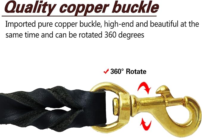 LWBMG Black Leather Dog Leash 6ft x 5/8", Heavy Duty Dog Leash, Strong Sturdy Genuine Leather Dog Leash, Soft Braided Leather Leash for Large, Medium and Small Dogs Training