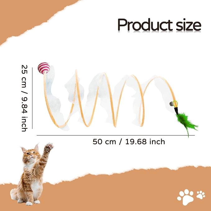 Andiker Spiral Tunnel for Cats, 21.45” Collapsible Cat Tunnel with Feather Toy and Plush Mouse Interactive Cat Toys for Indoor Cats to Relieve Boredom for Kitten (Ball)