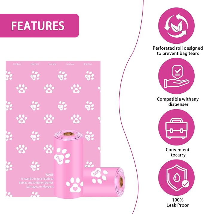 HZDHCLH Poop Bags for Dogs Leak Proof Extra Thick Dog Poop Bags, Pink Cat's Paw 8 Rolls 9" x 13" Lavender Scented Pet Waste Bag, 120 Count