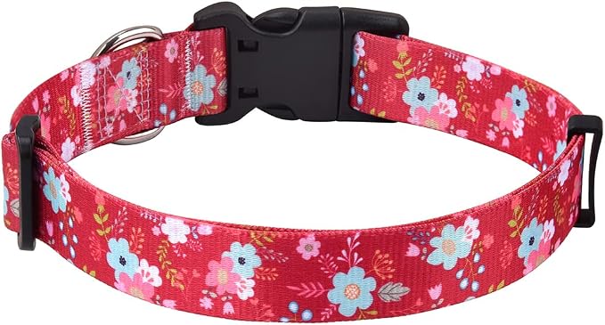 Mihqy Dog Collar with Bohemia Floral Tribal Geometric Patterns - Soft Ethnic Style Collar Adjustable for Small Medium Large Dogs(Red Flower,S)
