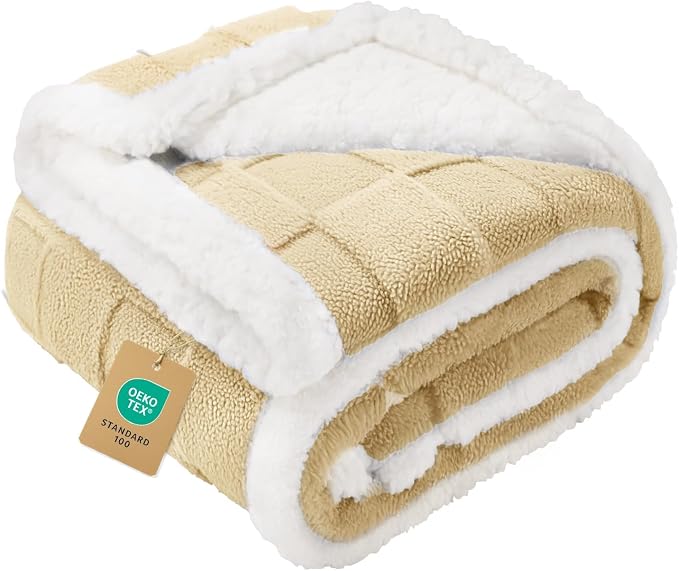 Luciphia Waterproof Dog Blanket, Emotional Support Leakproof Small Pet Blanket for Couch Sofa Bed Protector, Washable Soft Sherpa Fleece with 3D Jacquard, Cozy Calming Reversible, Yellow, 40"x28"