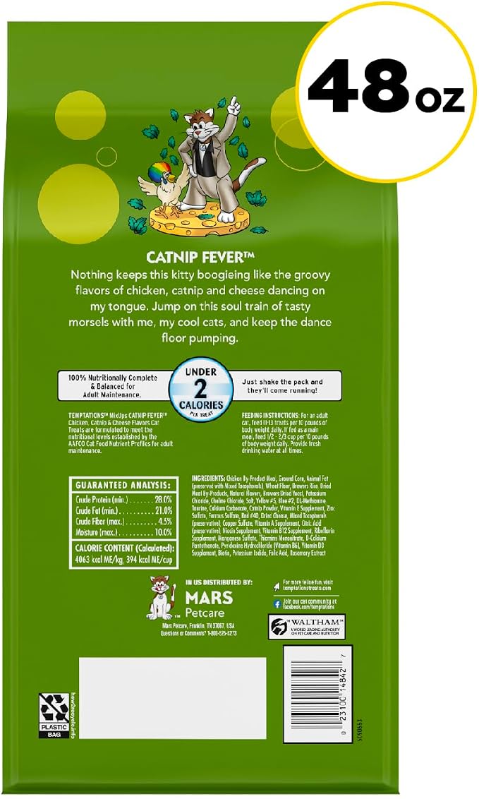 Temptations Cat Treats, Classic Crunchy and Soft Cat Treats, Catnip Fever Flavor, Catnip Treats, 48 oz. Bag
