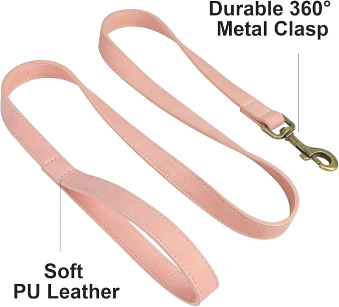Didog PU Leather Dog Leash, Colorful Dog Leash 4ft, Strong and Durable Faux Leather Lead, Walking and Training Lead for Small Medium Dogs,Pink
