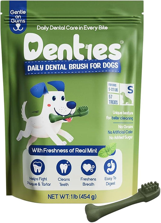 Dental Chews for Dogs – Vet Recommended Dental Dog Treats for Tiny/Small Dogs(Up to 22 lbs), Cleans Teeth, Freshens Breath, Reduce Plaque & Tartar,Mint Chicken & Beef Recipe,16oz Pack,57 Count